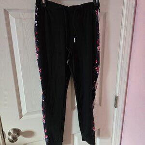 Shein Floral Striped Black Sweatpants